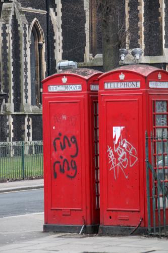 Iconic red London telephone boxes