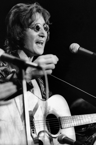 John Lennon photographed on stage in 1971.