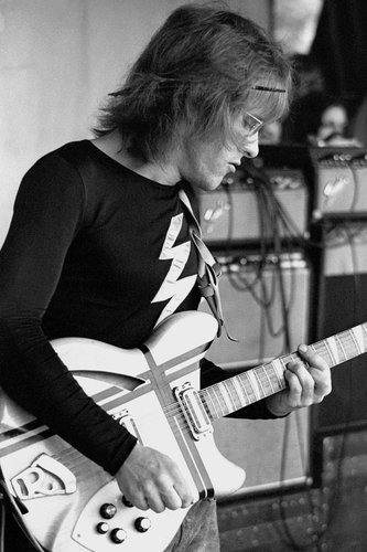 Paul Kantner of Jefferson Airplane performing on stage in East Lansing.