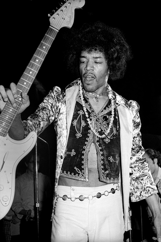 Jimi Hendrix photographed coming off stage after performing