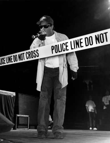 Rapper Eazy-E from N.W.A. performs during the 'Straight Outta Compton' tour at Kemper Arena in Kansas City