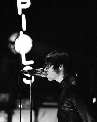 Liam Gallagher on the stage of the Abbey Road Studios in London during the filming of "The Hindu Times" video